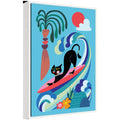 Sylvie Vibrant Whimsical Ocean Surf Cat Framed Canvas by Rachel Lee