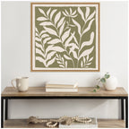 Sylvie Modern Minimalist Botanical Green and Neutral Linen Framed Canvas by The Creative Bunch Studio