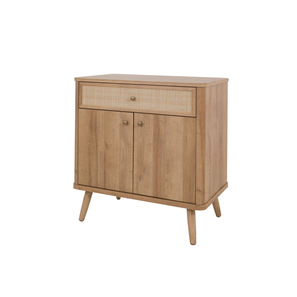 New Pacific Direct Thelma Rattan Small Cabinet 1 Drawer + 2 Doors In Natural Oak