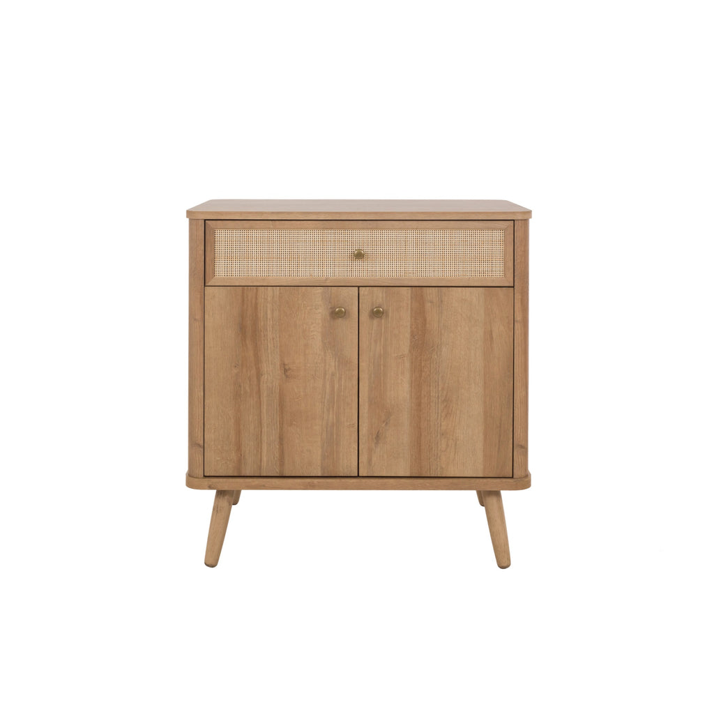 New Pacific Direct Thelma Rattan Small Cabinet 1 Drawer + 2 Doors In Natural Oak