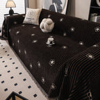 Chenille Camellia Floral Sofa Throw Cover Couch Blanket with Striped Jacquard