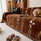 Chenille Jacquard Sofa Throw Cover with Tassel Soft Thick Couch Protector Blanket