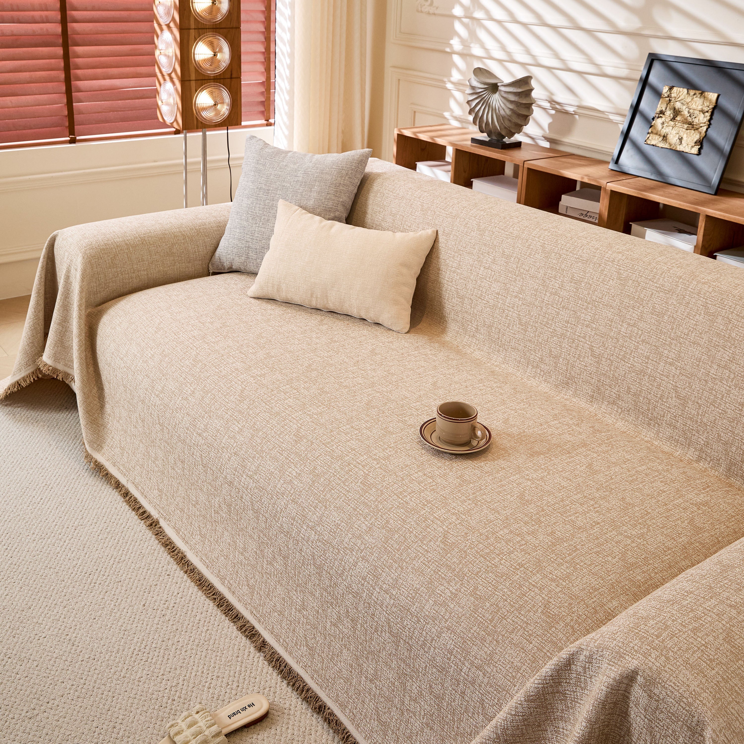 Linen-Look Textured Couch Throw Cover, Breathable Sofa Blanket & Furniture Protector