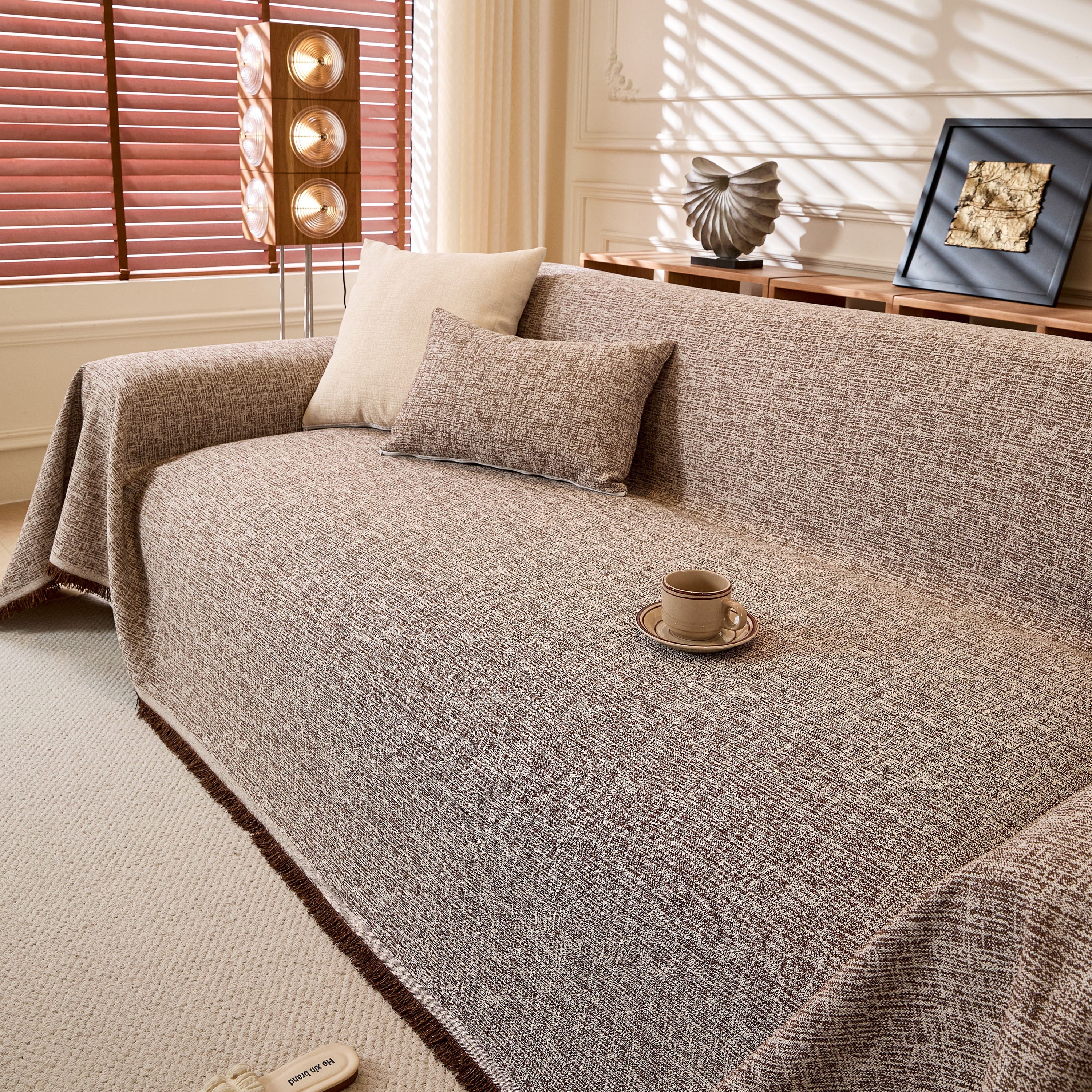 Linen-Look Textured Couch Throw Cover, Breathable Sofa Blanket & Furniture Protector