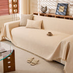 Linen-Look Textured Couch Throw Cover, Breathable Sofa Blanket & Furniture Protector