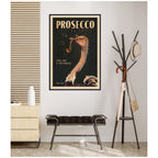 WG Deco Prosecco Ostrich by The Whiskey Ginger Framed Canvas Wall Art Print
