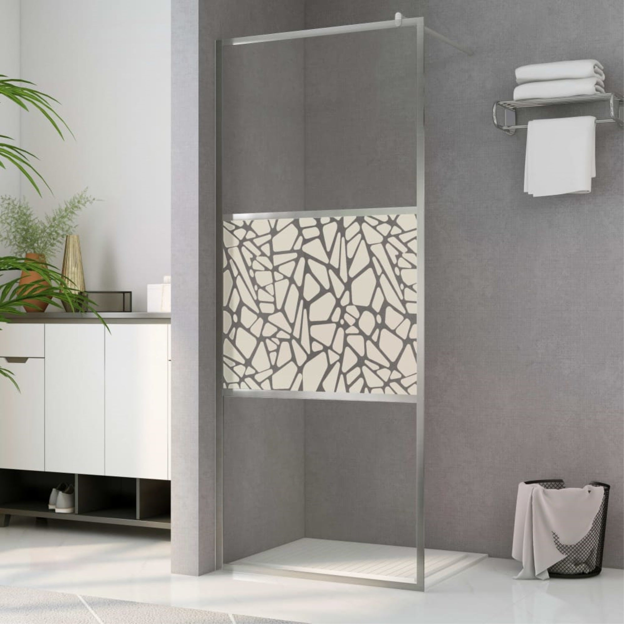 vidaXL Walk-in Shower Wall ESG Glass with Stone Design 55.1''x76.8''