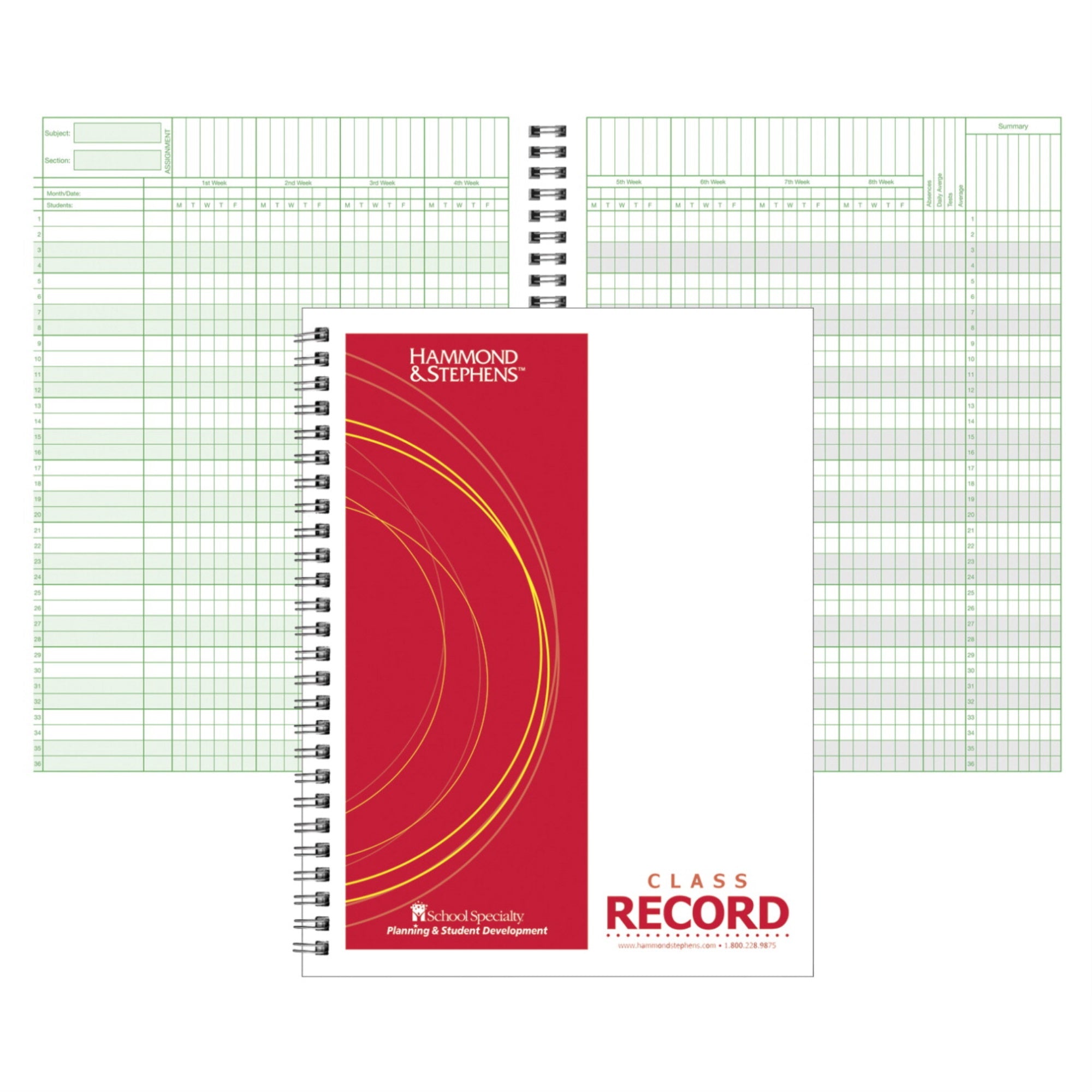 Hammond &Amp; Stephens Wire-O Bound Class Record Book, Polyice Cover, 8-1/2 X 11 Inches, 36 Students, 6/7/8 Week, Blue/ Red
