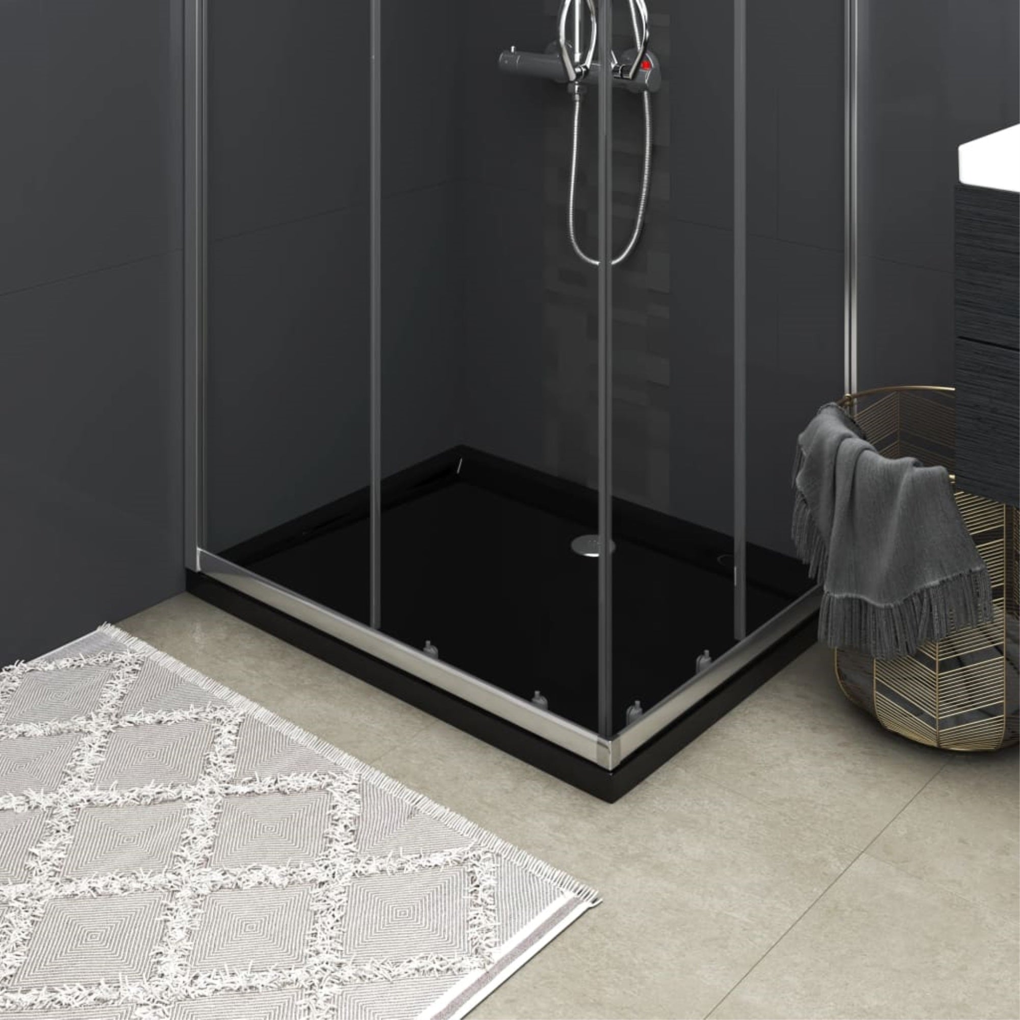 vidaXL Rectangular ABS Shower Base Tray Black 27.6''x35.4''