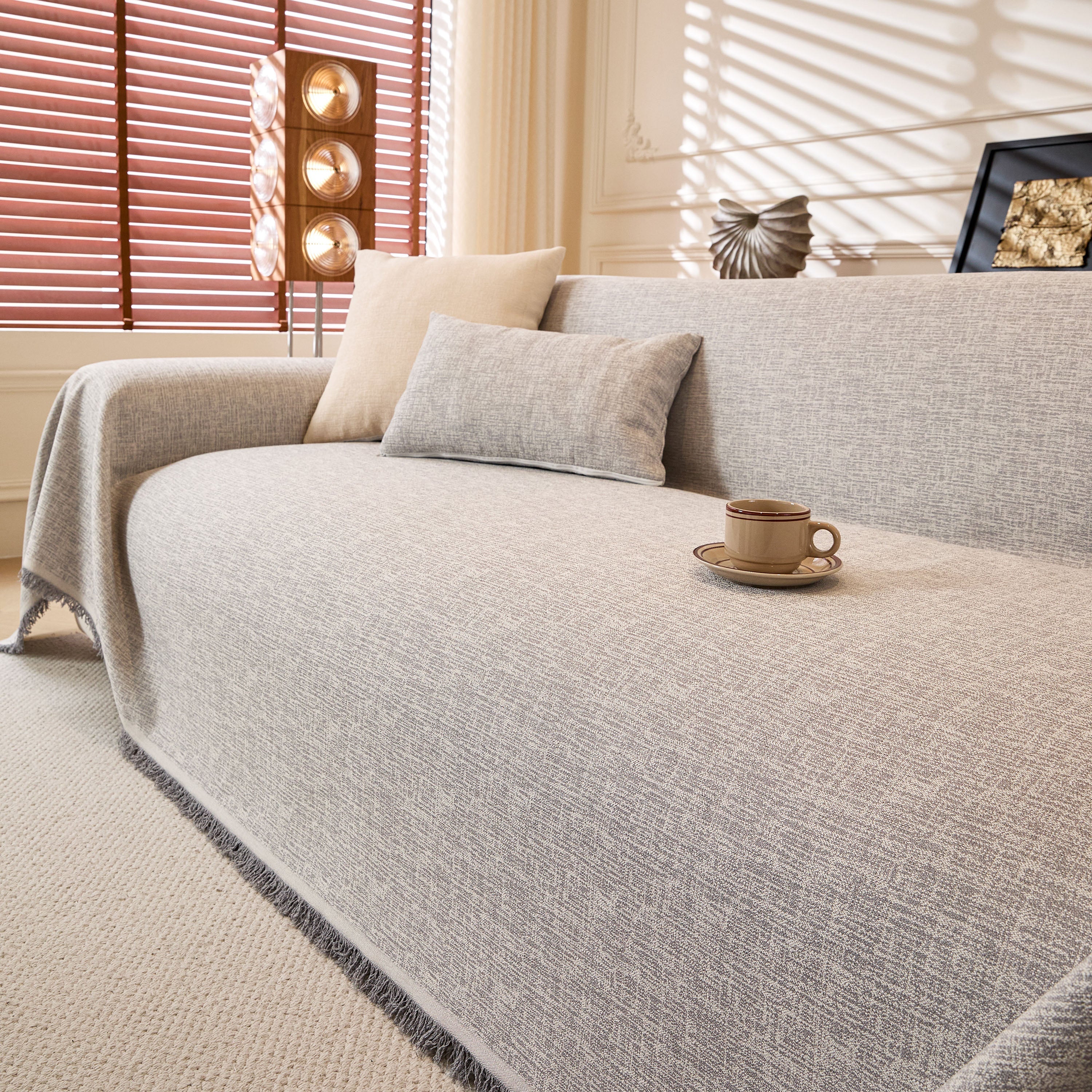 Linen-Look Textured Couch Throw Cover, Breathable Sofa Blanket & Furniture Protector