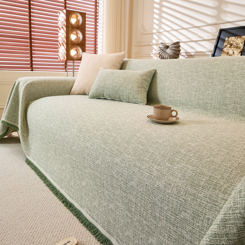 Linen-Look Textured Couch Throw Cover, Breathable Sofa Blanket & Furniture Protector