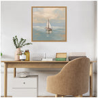 Sylvie Calm Pastel Sailboat Landscape Framed Canvas by The Creative Bunch Studio