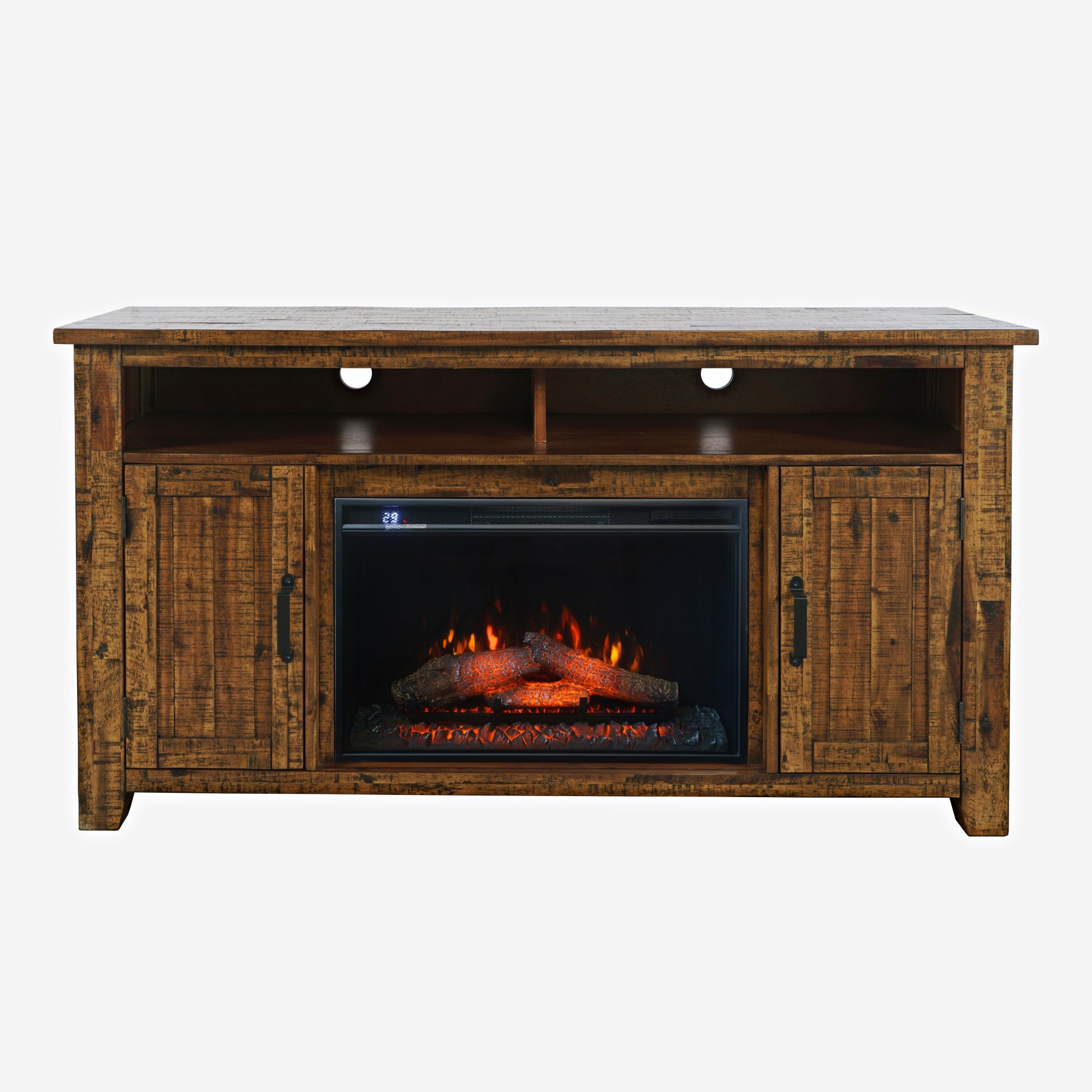Cannon Valley Industrial Modern 60'' Storage Console TV Stand with Electric Fireplace