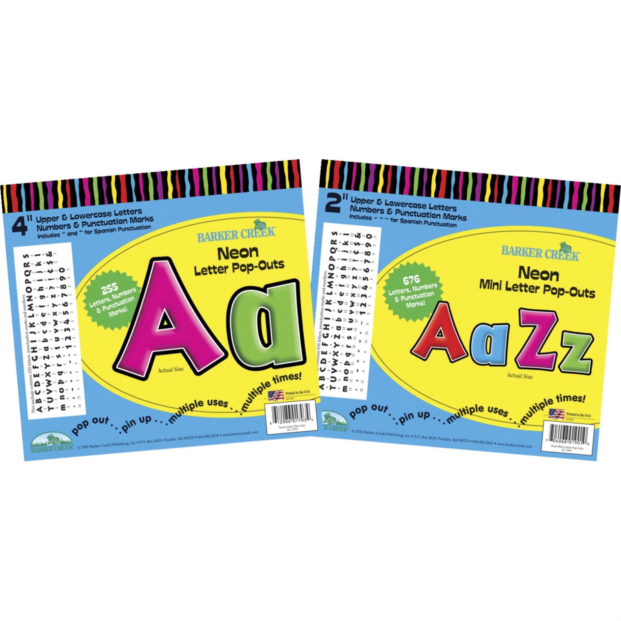 Barker Creek Letter Pop-Outs, 2 And 4 Inch, Neon
