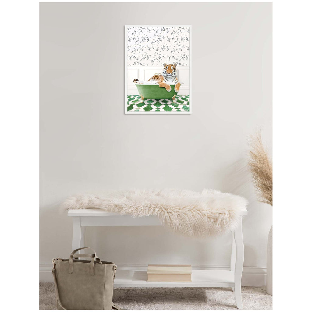 Sylvie Tiger in Eclectic Green Bathtub Framed Canvas by Amy Peterson