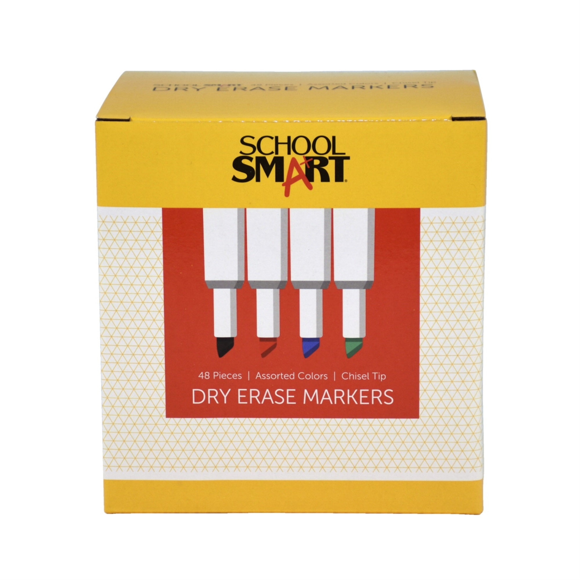 School Smart Low Odor Non-Toxic Dry Erase Tank Style Marker, Chisel Tip, Assorted, Pack Of 48