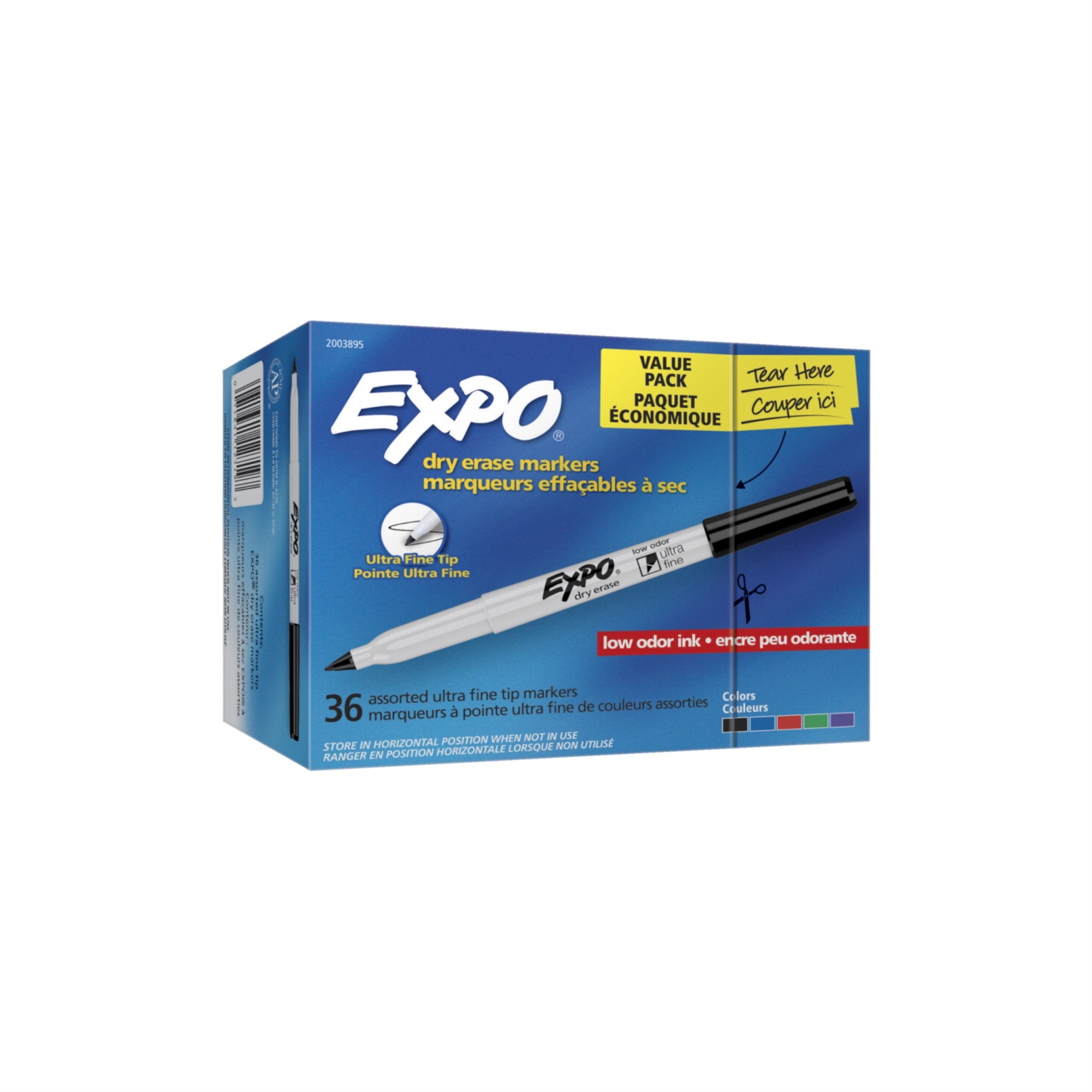 Expo Low Odor Dry Erase Markers, Ultra Fine Tip, Assorted Colors, Set Of 36