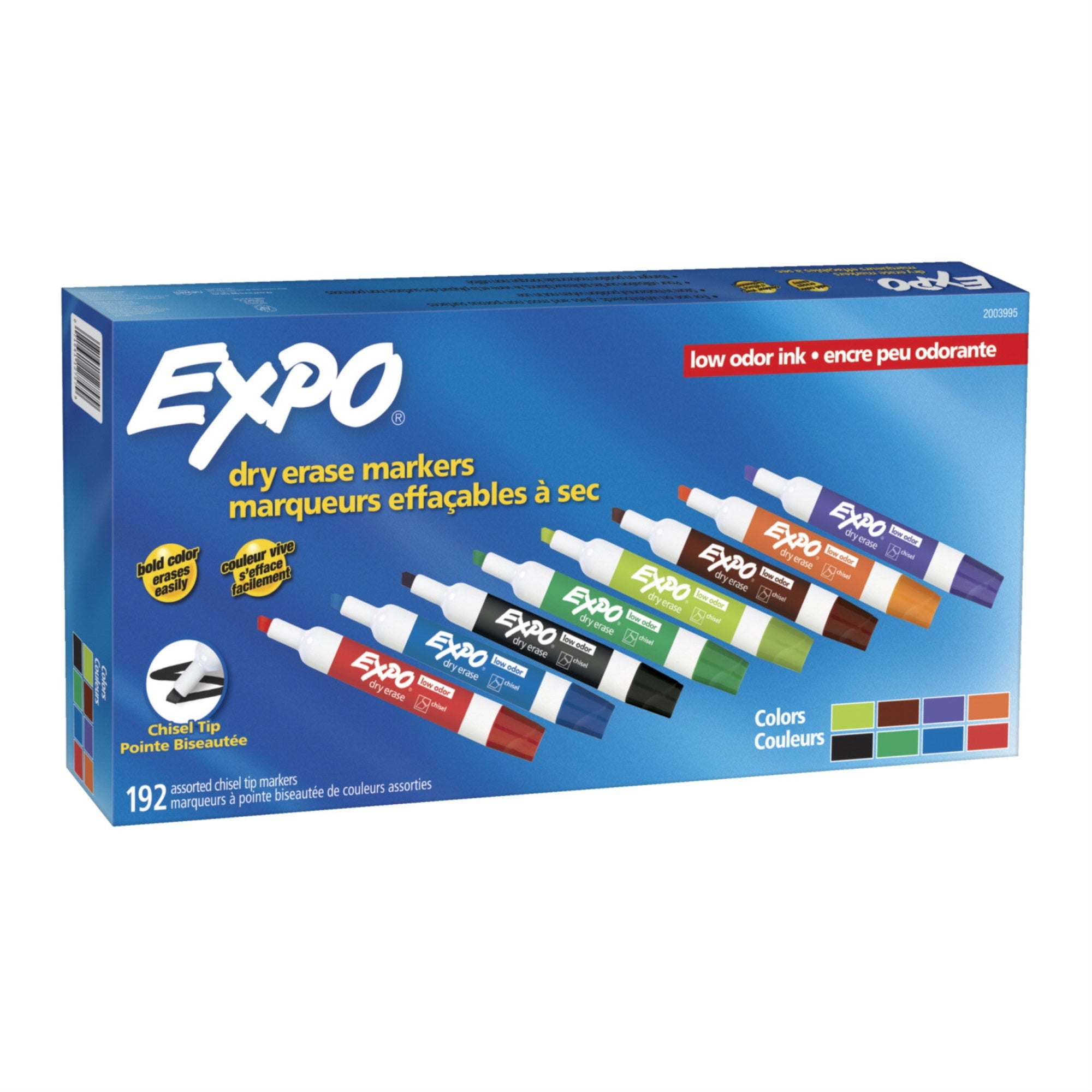 Expo Low Odor Dry Erase Markers, Chisel Tip, Assorted Colors, Set Of 192