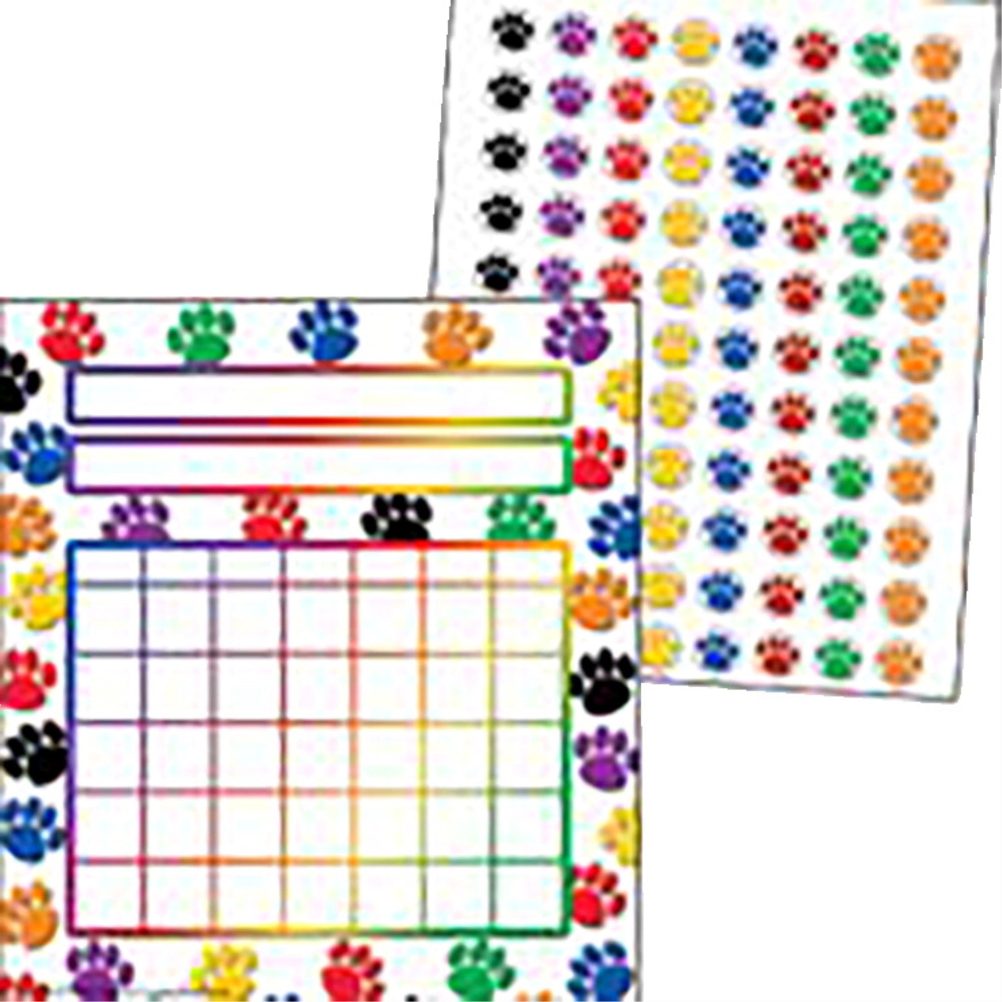 Teacher Created Resources Colorful Incentive Charts With Mini Stickers, Paw Prints, 5-1/4 X 6 Inches