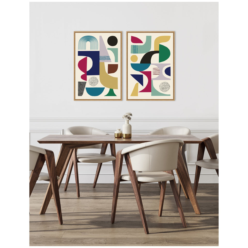 Sylvie MCM Retro Abstract Pattern Rainbow Framed Canvas Art Set by Rachel Lee