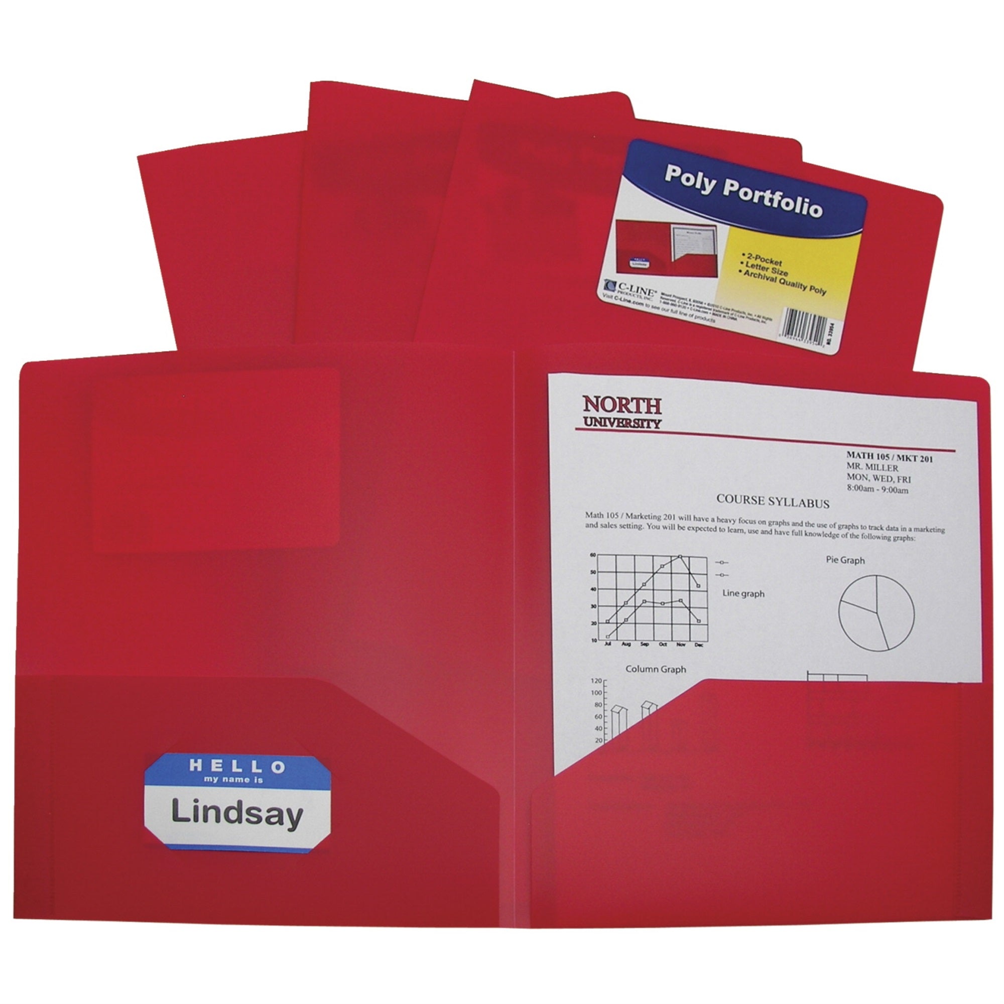 C-Line Poly Portfolio Folders, Letter, 2-Pocket, Red, Pack Of 25