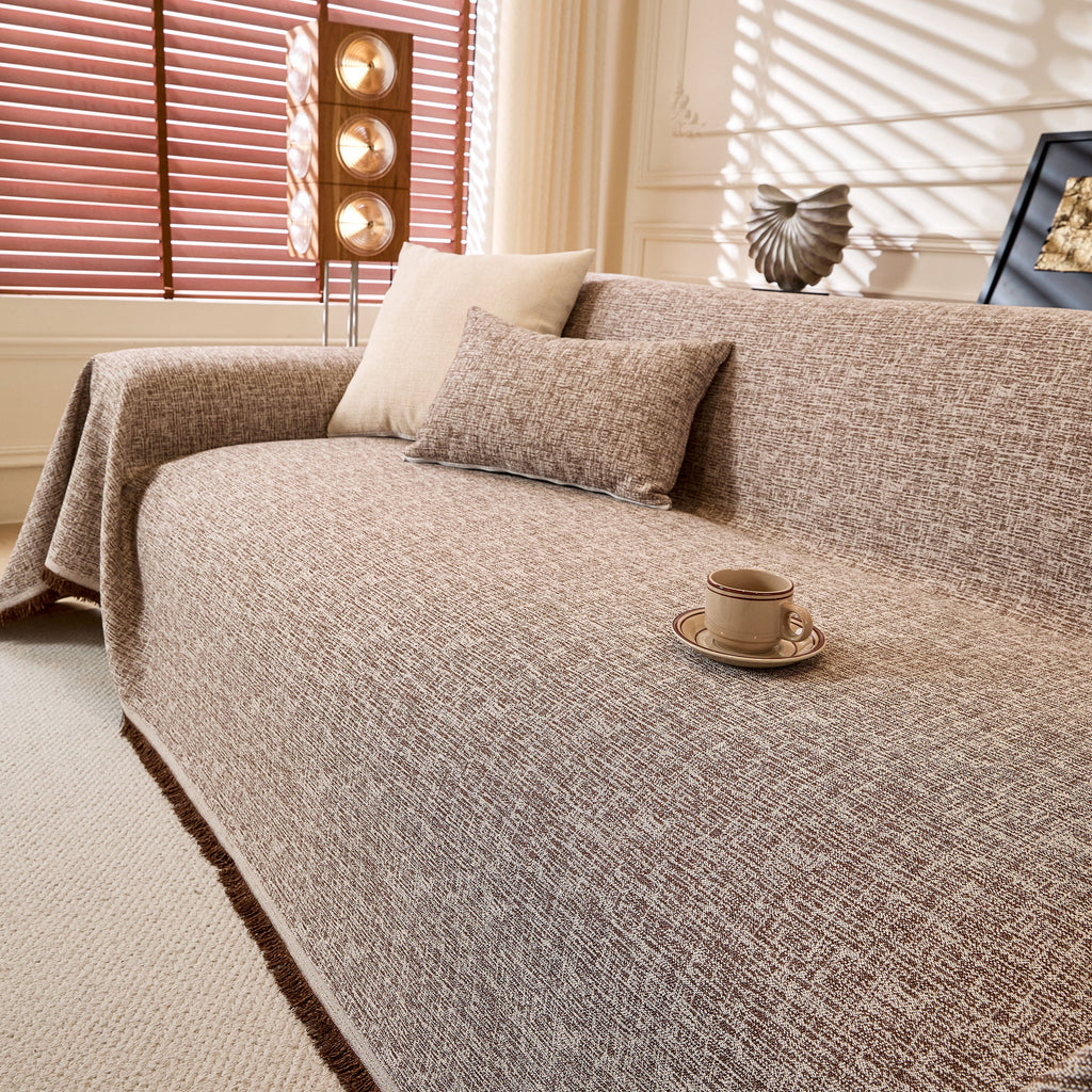 Linen-Look Textured Couch Throw Cover, Breathable Sofa Blanket & Furniture Protector