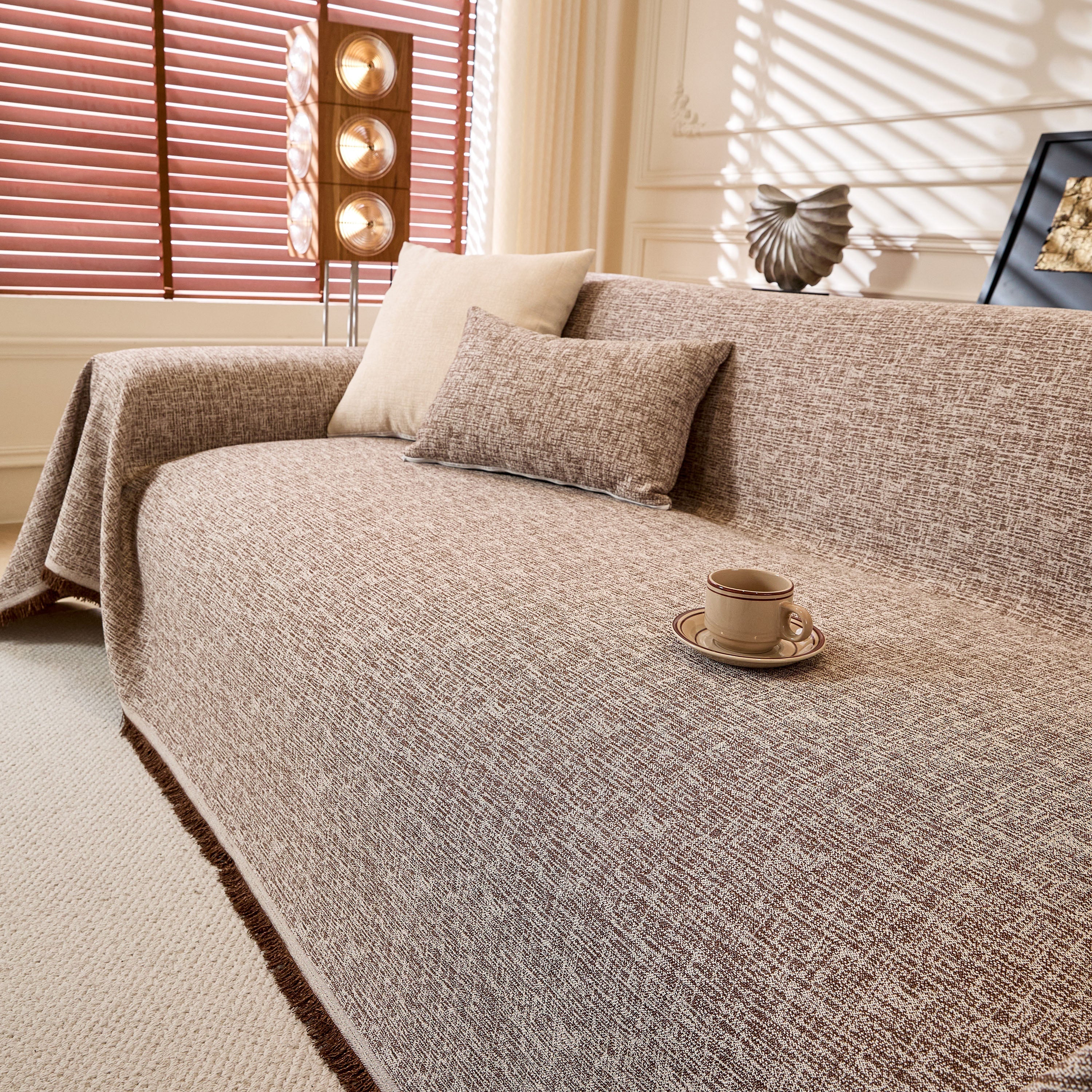 Linen-Look Textured Couch Throw Cover, Breathable Sofa Blanket & Furniture Protector