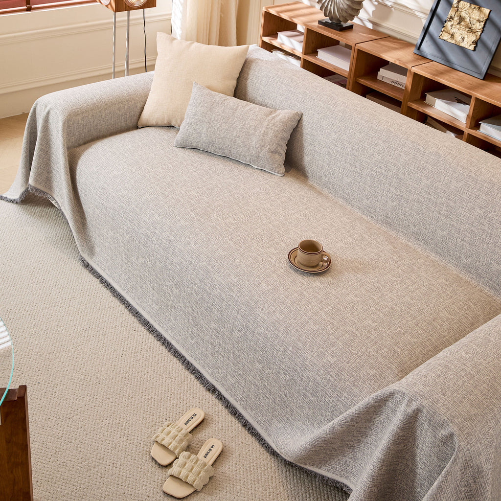 Linen-Look Textured Couch Throw Cover, Breathable Sofa Blanket & Furniture Protector