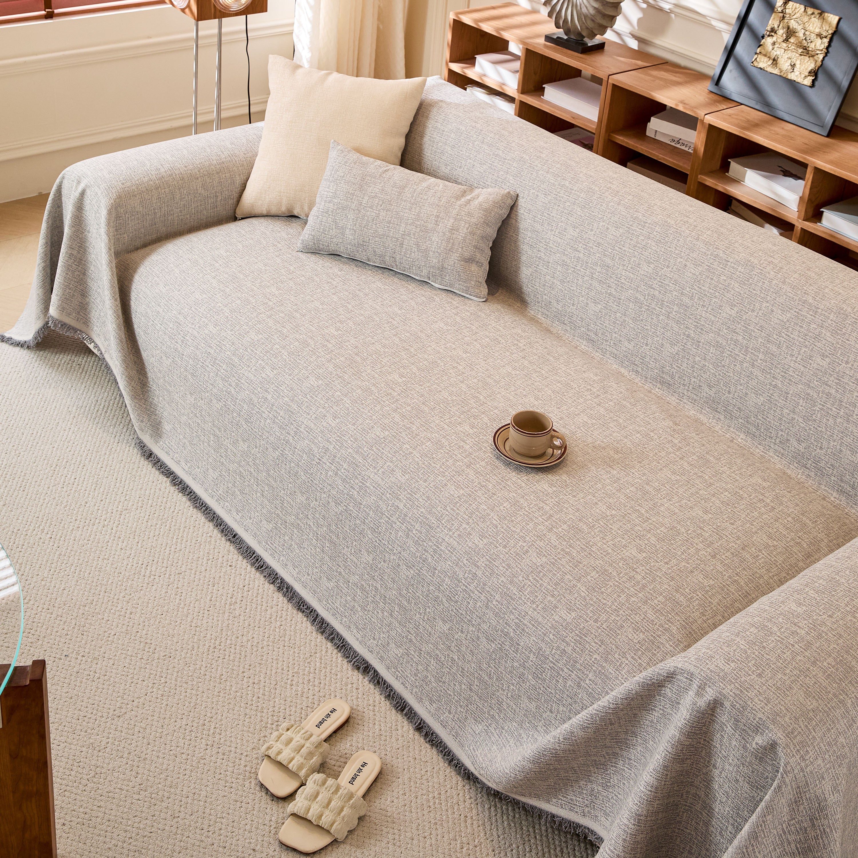 Linen-Look Textured Couch Throw Cover, Breathable Sofa Blanket & Furniture Protector