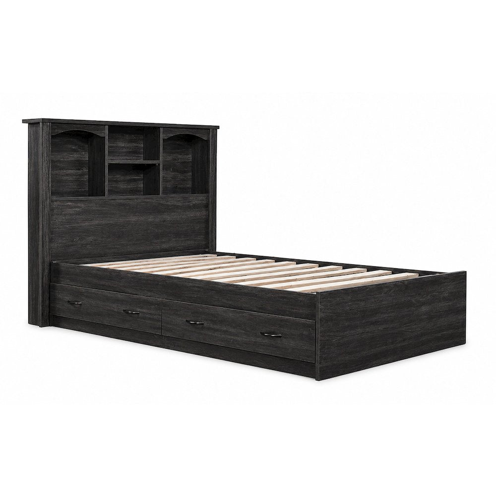 Twin Size Black Bookcase Headboard and Twin Size Platform Mates Bed Combo