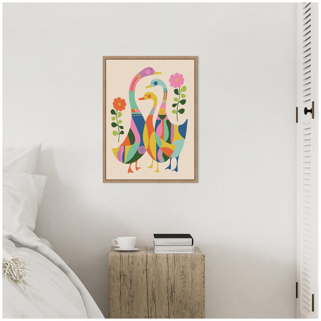 Sylvie Ducks and Wildflowers Framed Canvas by Rachel Lee
