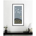 Framed Art Hilltop Flight Linocut Bird by Giuliana Lazzerini