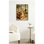 Majestic Lion by the Pool  by Michael Schauer Framed Canvas Wall Art Print