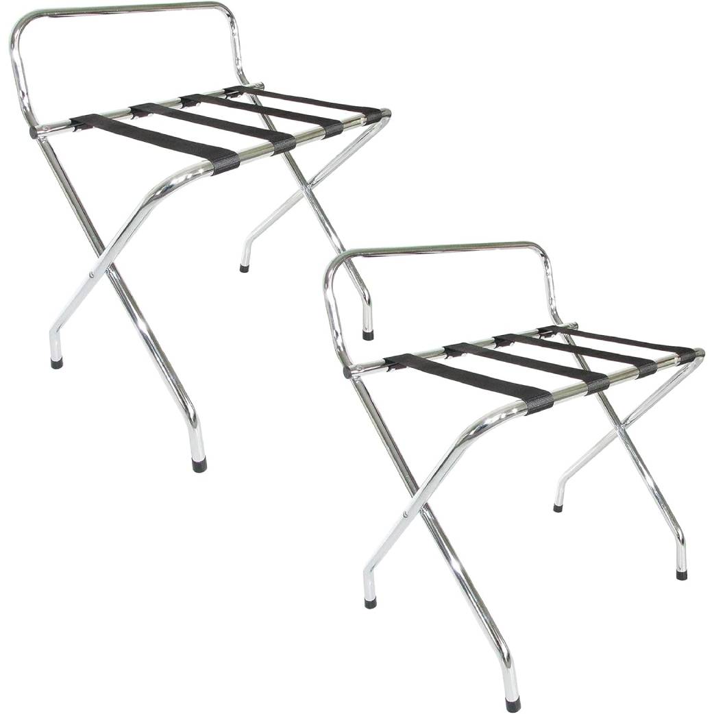 High-Back Luggage Rack, Lightweight Fold-Flat Design, Compact Chrome Finish