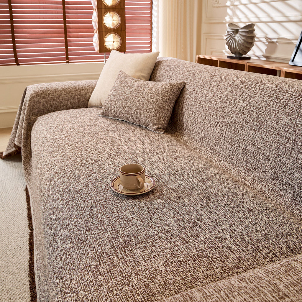 Linen-Look Textured Couch Throw Cover, Breathable Sofa Blanket & Furniture Protector