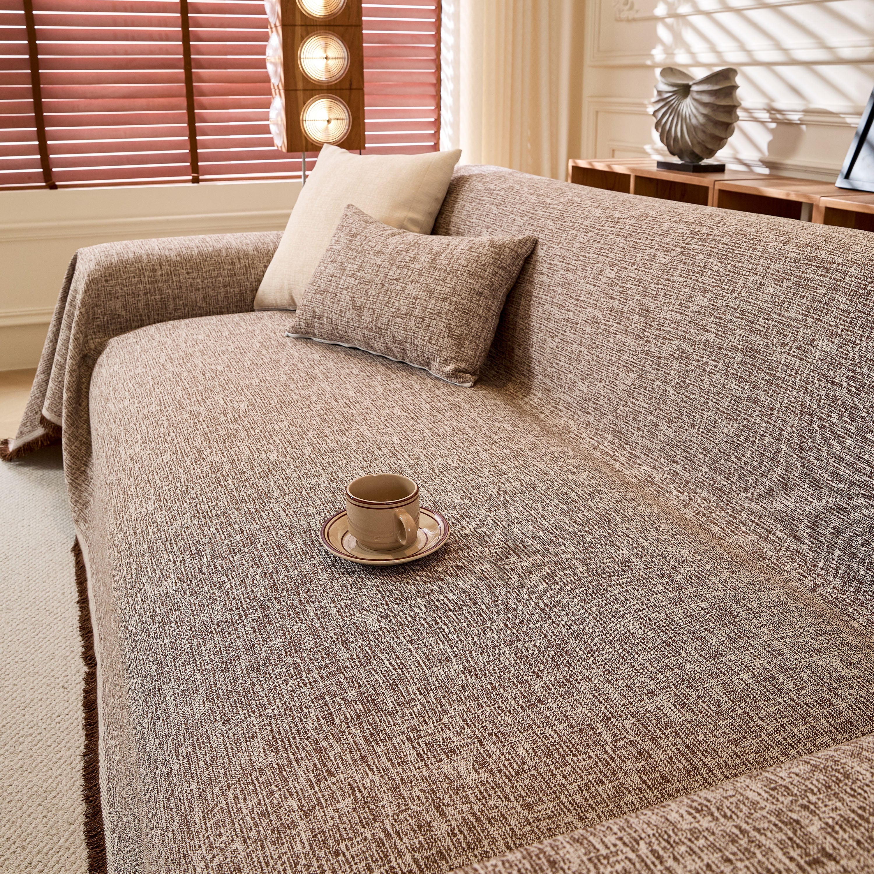 Linen-Look Textured Couch Throw Cover, Breathable Sofa Blanket & Furniture Protector