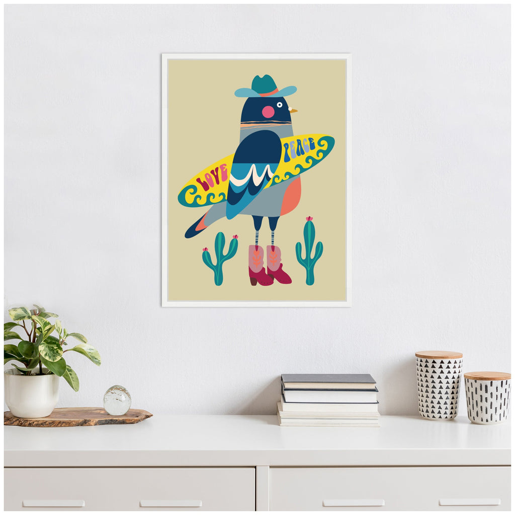Sylvie Surfer Pigeon Framed Canvas by Rachel Lee