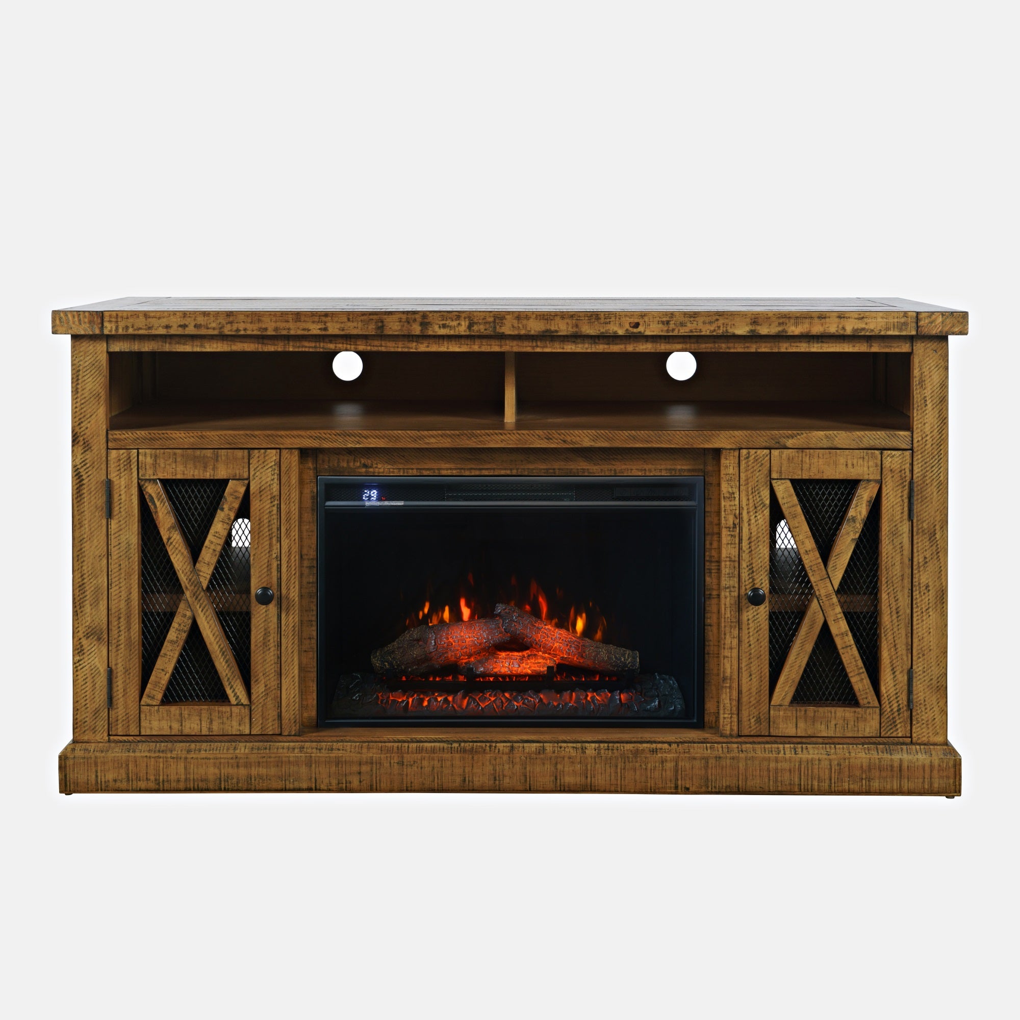 Telluride Rustic Solid Pine 60'' Storage Console TV Stand with Electric Fireplace