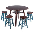 Marbelle Table 5-Pc Drop Leaf Dining Table, Walnut Finish, with 4 Element 18 Dining Stools, Walnut Rustic Teal Finish