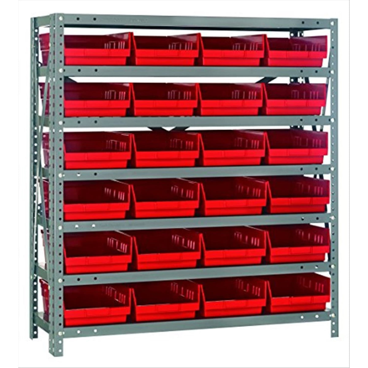 Quantum Storage Systems 1839108Rd Steel Shelving Unit With 4 Inch  Shelf Bins, 18 Inch  D X 36 Inch  W X 39 Inch  H, Red
