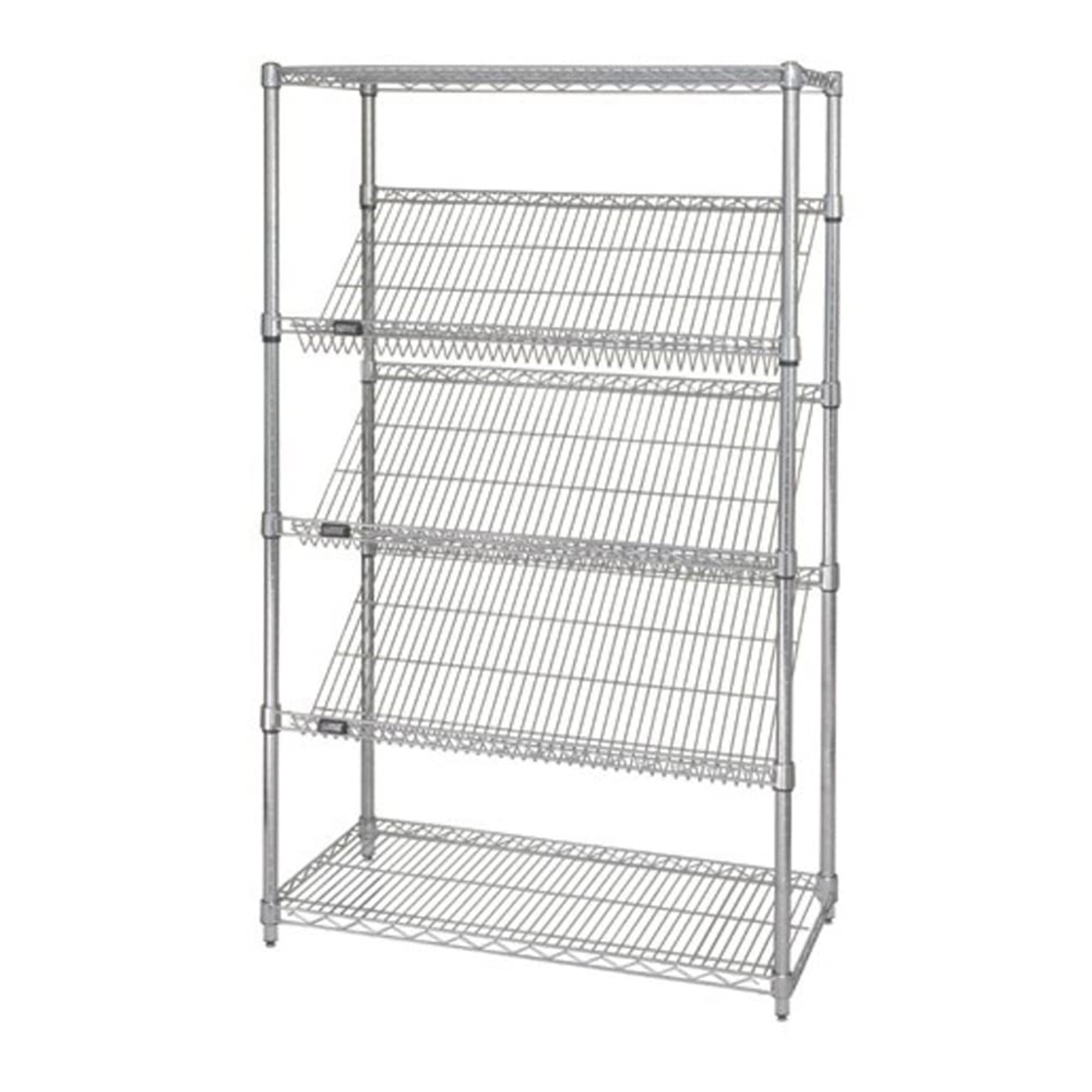 QUANTUM STORAGE SYSTEMS 1848SL6C 5-Tier Stationary Wire Shelving Unit with 3 Slanted Shelves, Chrome Finish, 400 lb. load capaci
