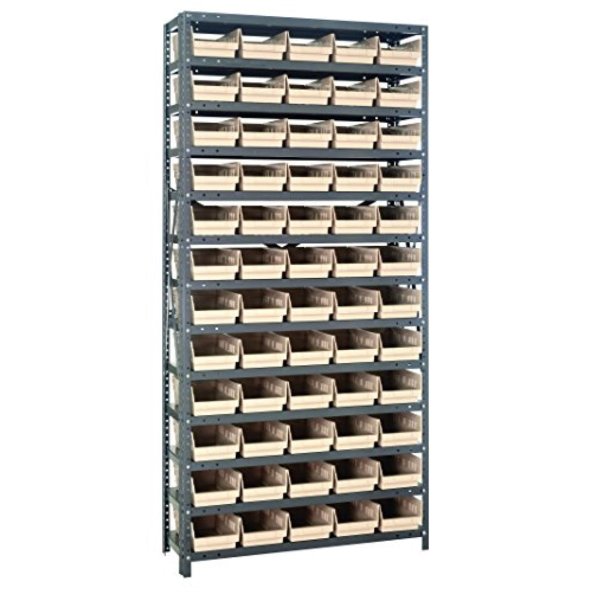 Quantum Storage Systems 1875104Iv Steel Shelving Unit With 4 Inch  Shelf Bins, 18 Inch  D X 36 Inch  W X 75 Inch  H, Ivory
