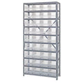 Quantum 1875208Cl Shelving Unit, 18 Inch D X 36 Inch L X 75 Inch H, Carbon Steel, Galvanized With Clear Bins