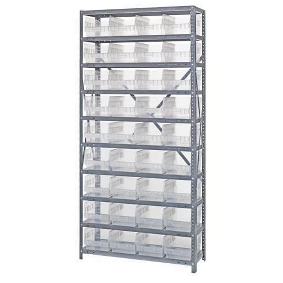 Quantum 1875208Cl Shelving Unit, 18 Inch D X 36 Inch L X 75 Inch H, Carbon Steel, Galvanized With Clear Bins