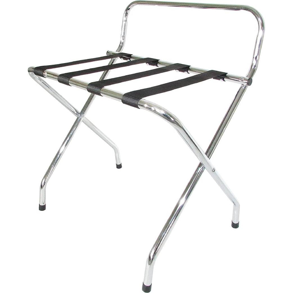 Foldable X-Shape Luggage Rack with Two Shelves, Nylon Straps, Chrome Finish