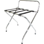 Foldable X-Shape Luggage Rack with Two Shelves, Nylon Straps, Chrome Finish