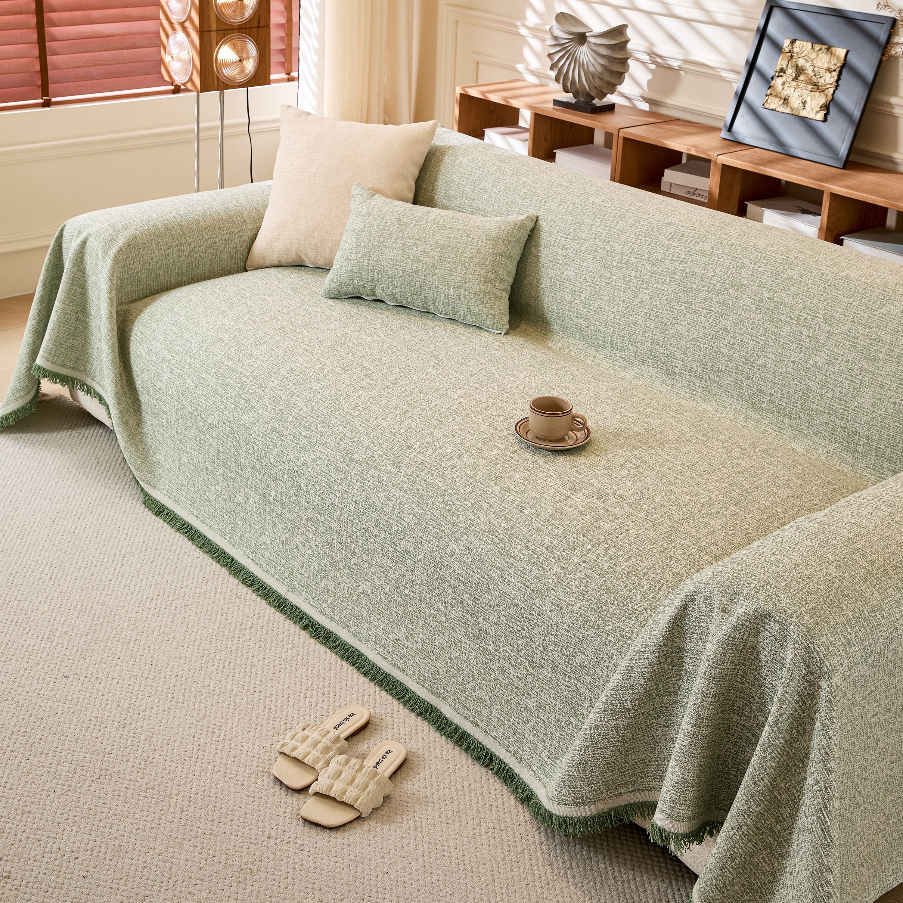 Linen-Look Textured Couch Throw Cover, Breathable Sofa Blanket & Furniture Protector