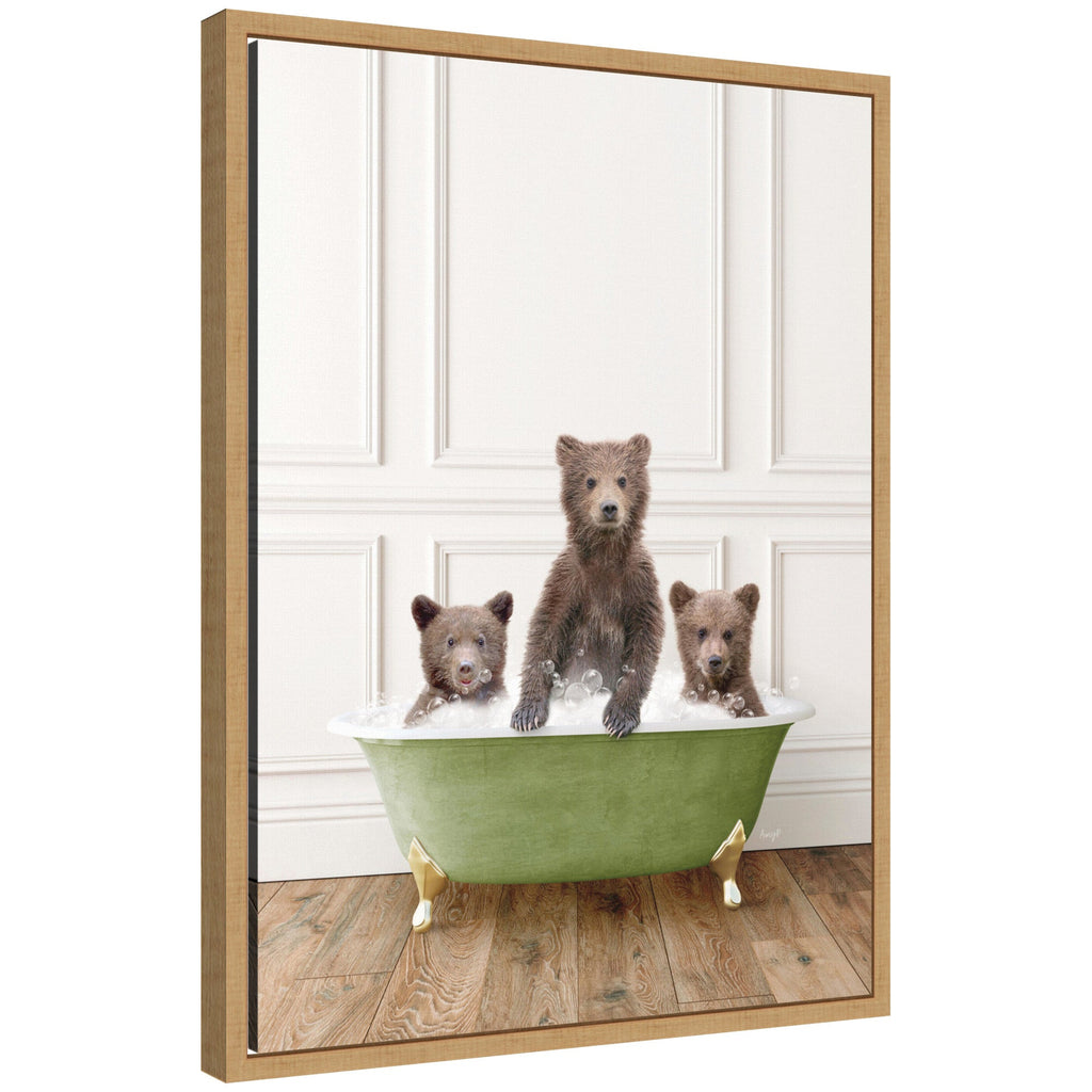 Sylvie Three Bear Cubs in Transitional Bathtub Framed Canvas by Amy Peterson