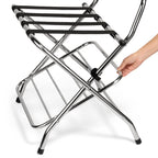 2-Tier Folding Luggage Rack with High Back, Rubber Feet, Black Alloy Steel