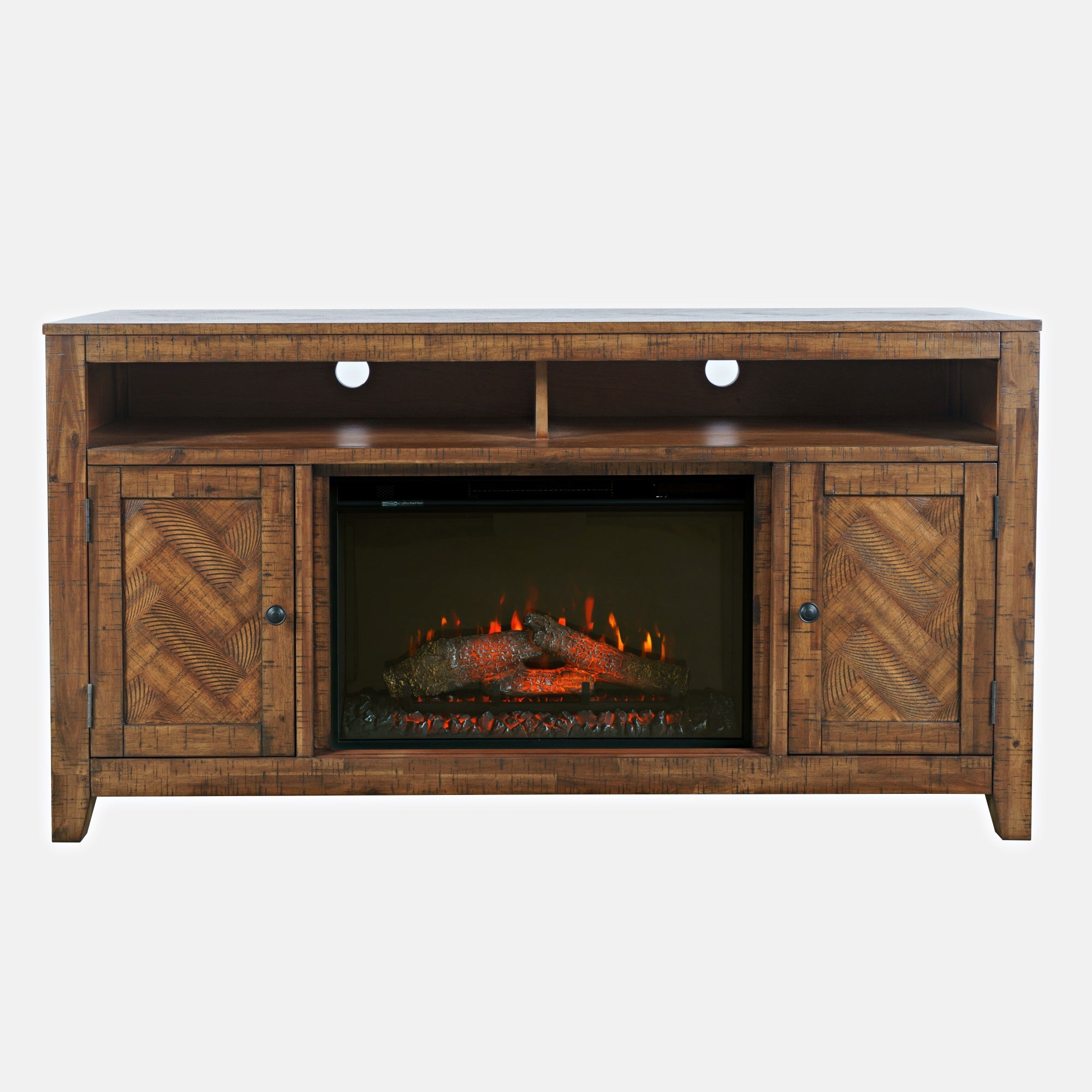 Fairview Modern Transitional 60'' Chevron Fireplace Storage Console TV Stand with Electric Fireplace
